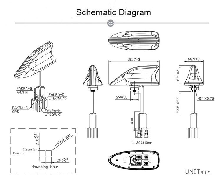 Long Range GPS GSM FM RoHS Electric Car Roof Sharkfin Antenna